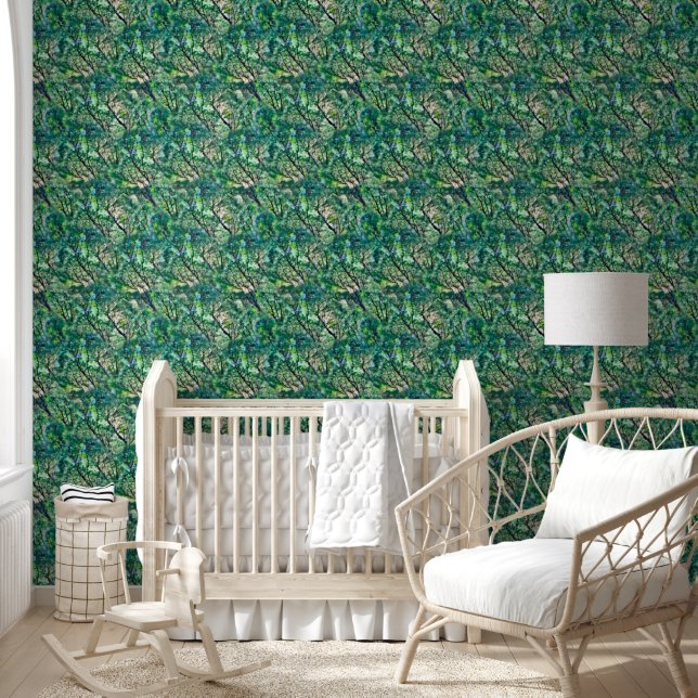 Papier Peint Motif de forêt verte aquarelle (Enfants)