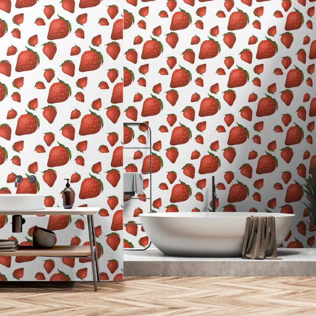 Papier Peint Motif de fraises moderne (Salle de bain)