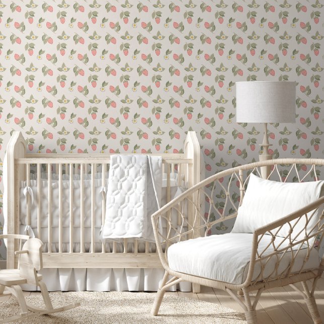 Papier Peint Motif de fraises vert et rose rétro (Créateur téléchargé)