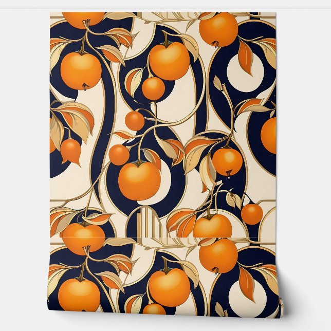 Papier Peint Motif de fruits persimmon Art déco (Déroulement)