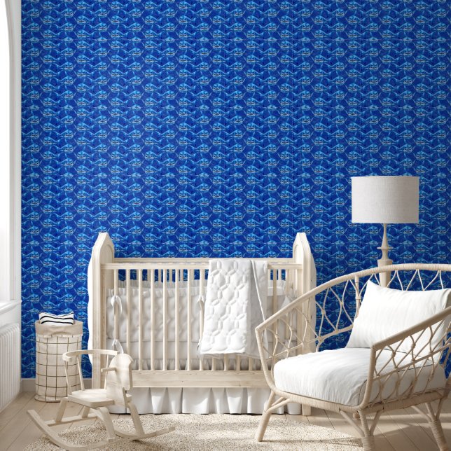 Papier Peint Motif de grand requin blanc affamé  (Enfants)