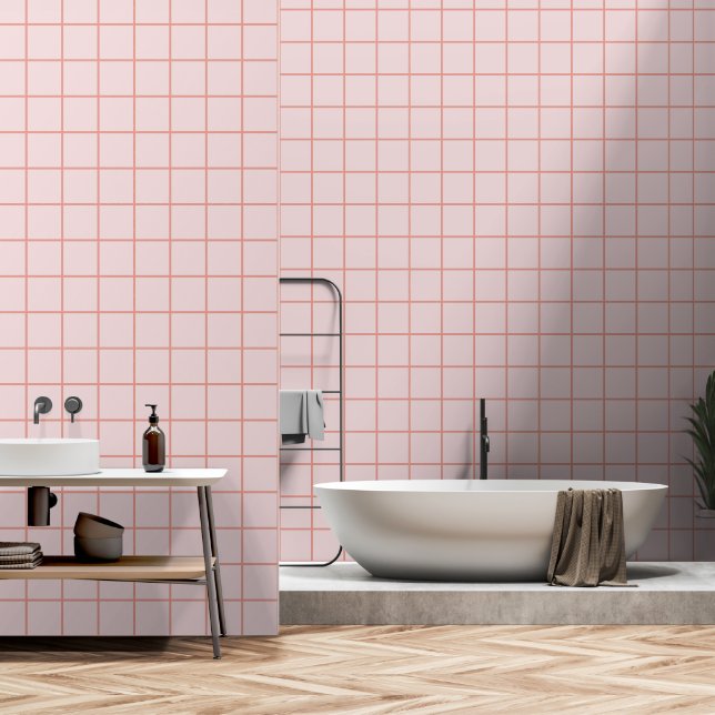 Papier Peint Motif de grille rose minimaliste (Salle de bain)