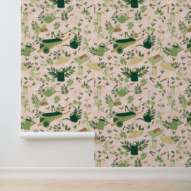 Papier Peint Motif de jardin rose et vert (Application)