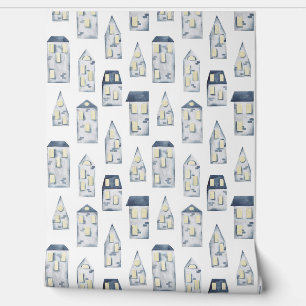 Papier Peint Motif de la maison abstraite bleue