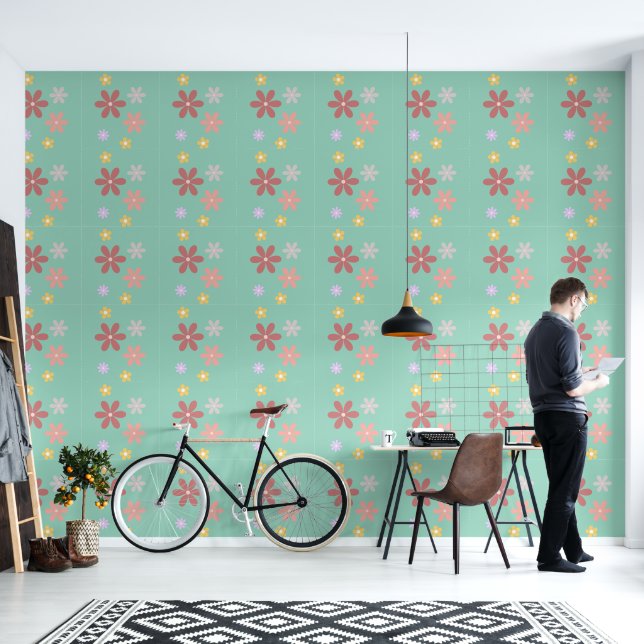 Papier Peint Motif de marguerite multicolore rétro (Salon)