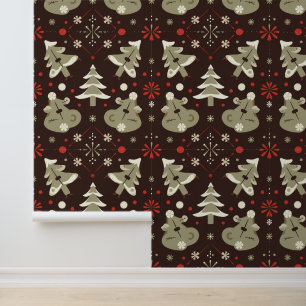 Papier Peint Motif de Noël de l'ours mou et de l'arbre