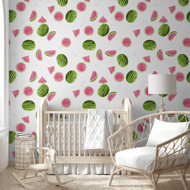 Papier Peint Motif de pastèque rose et vert d'été (Enfants)