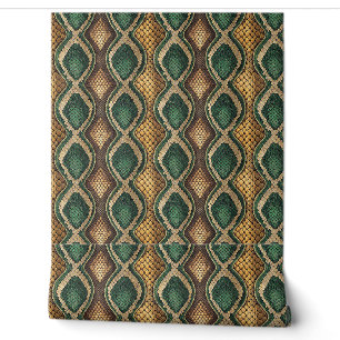 Papier Peint Motif de peau de serpent en diamant émeraude et or