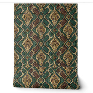 Papier Peint Motif de peau de serpent vert et or - Impression a