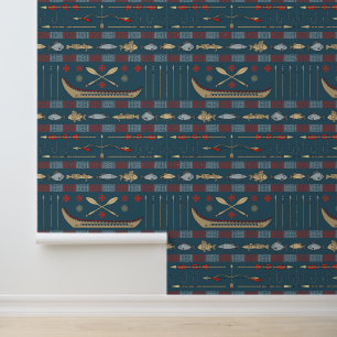 Papier Peint Motif de pêche ethnique