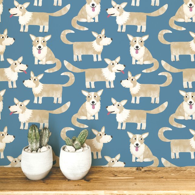 Papier Peint Motif de Pembroke Welsh Corgi (Pembroke Welsh Corgi dog fun peel and stick wallpaper for animal and pet lovers)