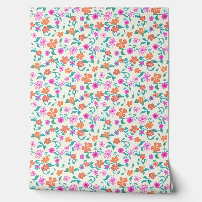 Papier Peint Motif de petites fleurs et vignes (Déroulement)