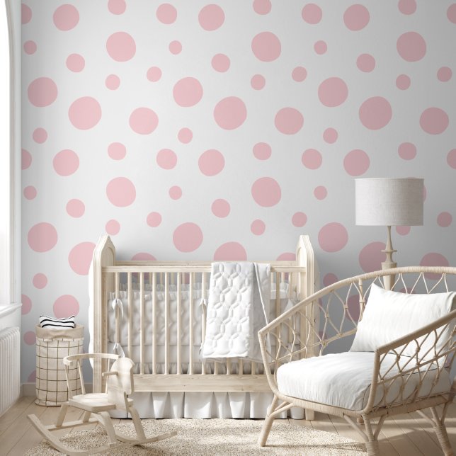 Papier Peint Motif de points rose et blanc (Enfants)