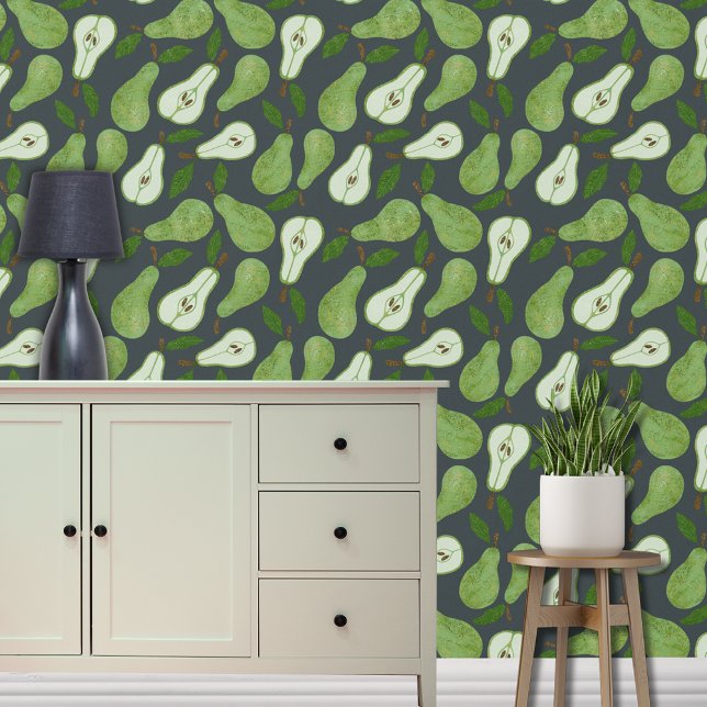 Papier Peint Motif de poire verte (Green pear fruit wallpaper)