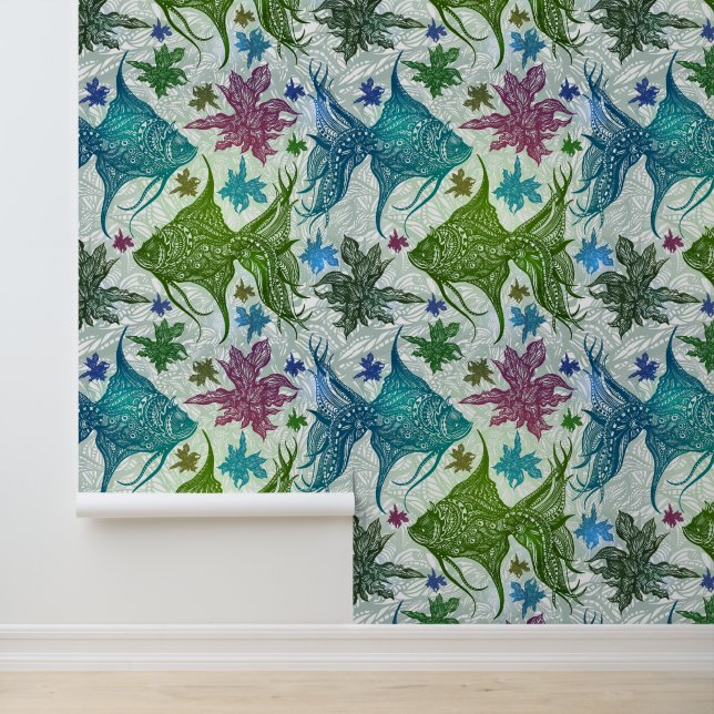 Papier Peint Motif de poisson vintage (Application)