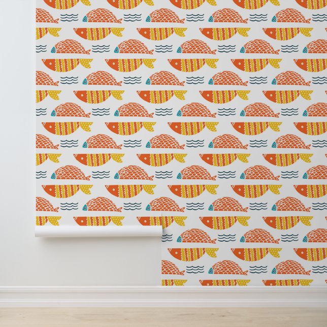 Papier Peint Motif de poissons de natation d'art populaire (Application)