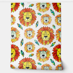 Papier Peint Motif de portrait de lion sans couture dessin anim