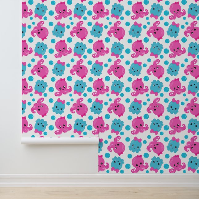 Papier Peint Motif de poulpe, poulpe mignonne, Animaux de mer (Application)