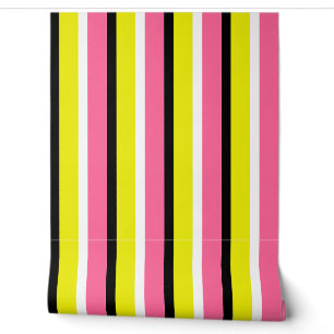 Papier Peint Motif de rayures rose jaune