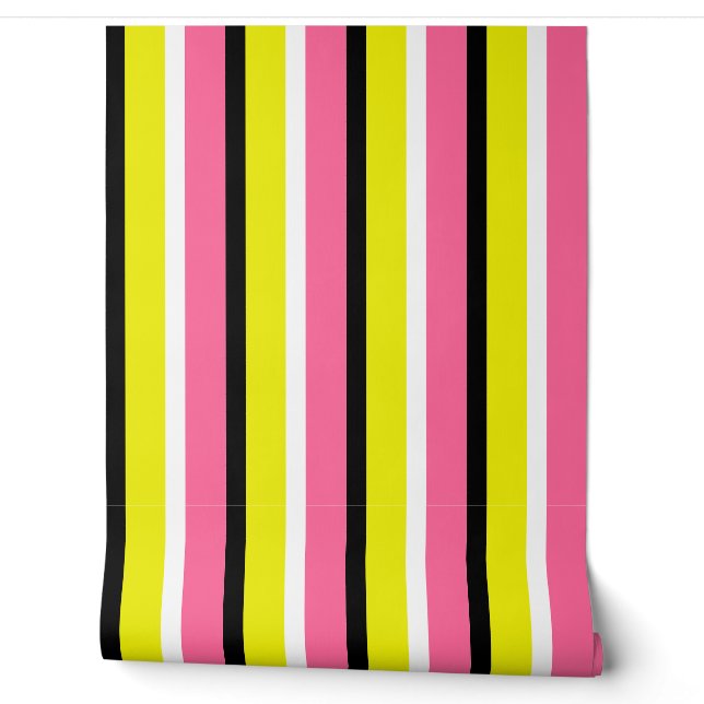 Papier Peint Motif de rayures rose jaune (Déroulement)