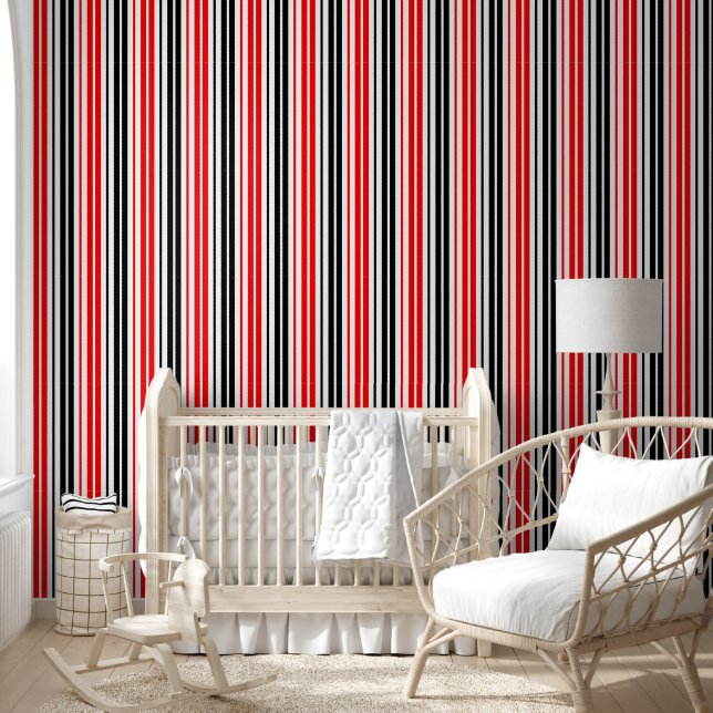 Papier Peint Motif de rayures rouges noires et blanches  (Enfants)