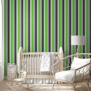Papier Peint Motif de rayures vert noir blanc 