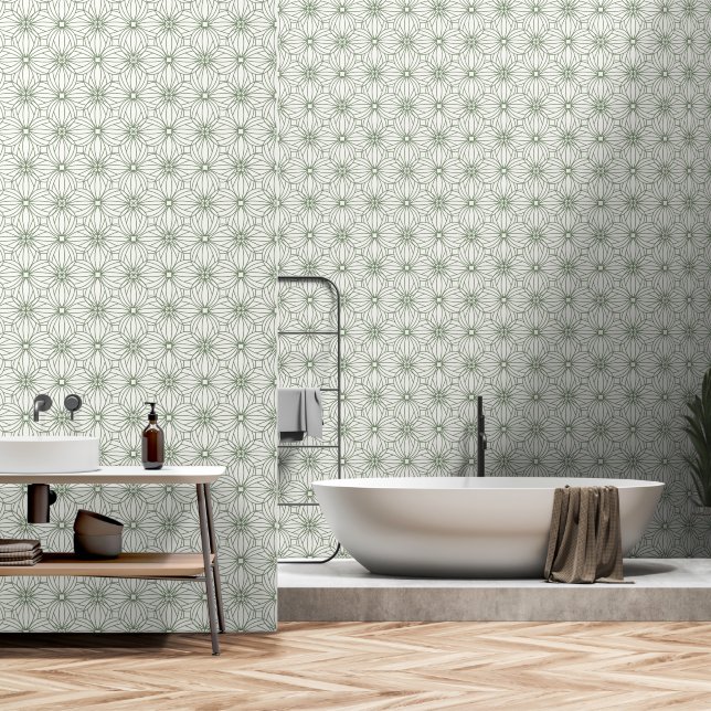 Papier Peint Motif de répétition géométrique vert Sage (Salle de bain)