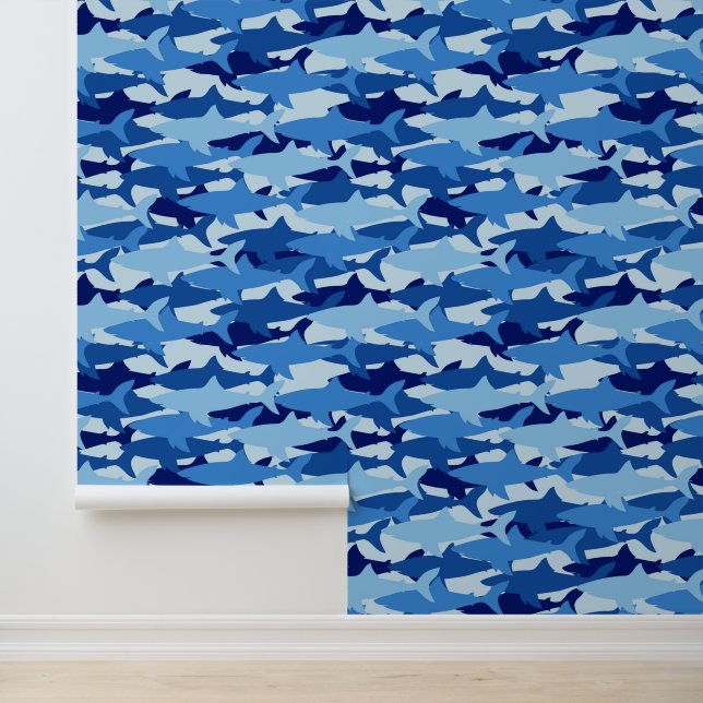 Papier Peint Motif de requin bleu | Monogramme (Application)