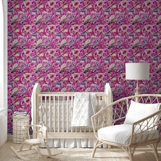 Papier Peint Motif de Rose de Lavande rose blanc (Enfants)