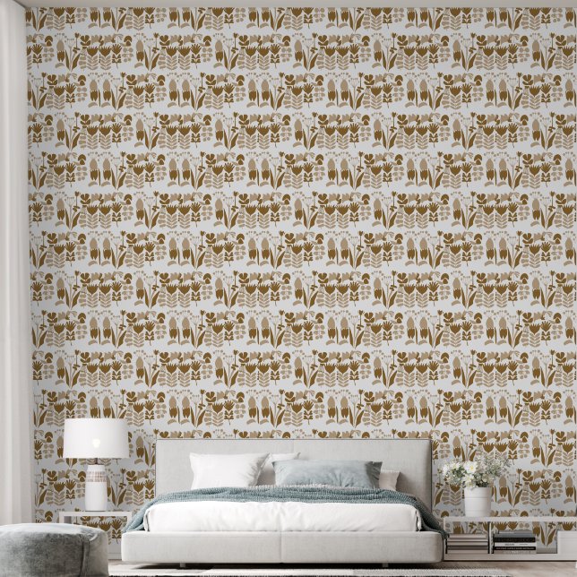 Papier Peint Motif de silhouette florale abstraite moderne (Chambre à coucher)