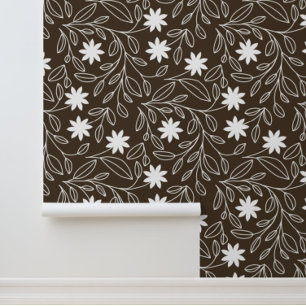 Papier Peint Motif de suivi de feuille de fleurs Brown Mocha