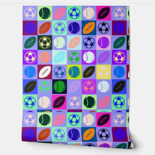 Papier Peint Motif de tête multiballe personnalisé pour garçons (Déroulement)