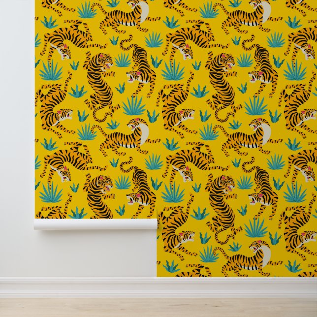 Papier Peint Motif de tigre d'or asiatique (Application)