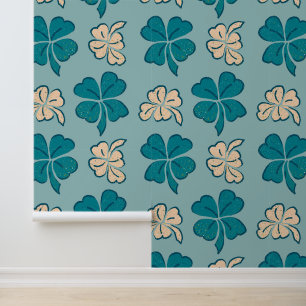 Papier Peint Motif de trèfle dessiné à la main vert beige