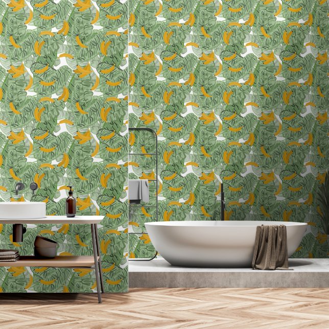 Papier Peint Motif de verdure de banane tropicale moderne (Salle de bain)