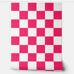 Papier Peint Motif de vérification blanc rose
