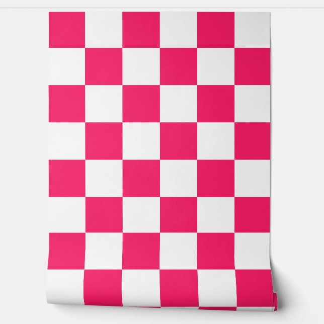Papier Peint Motif de vérification blanc rose (Déroulement)