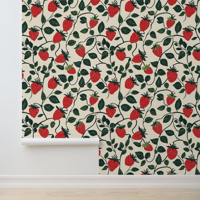 Papier Peint Motif de vigne fraise (Application)