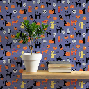 Papier Peint Motif des chats d'Halloween