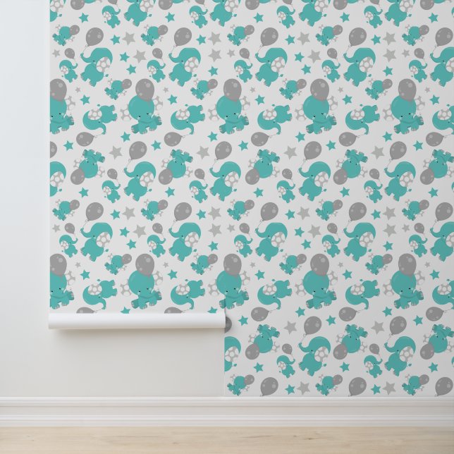 Papier Peint Motif Des Eléphants Bleus, Eléphants Mignons, Étoi (Application)