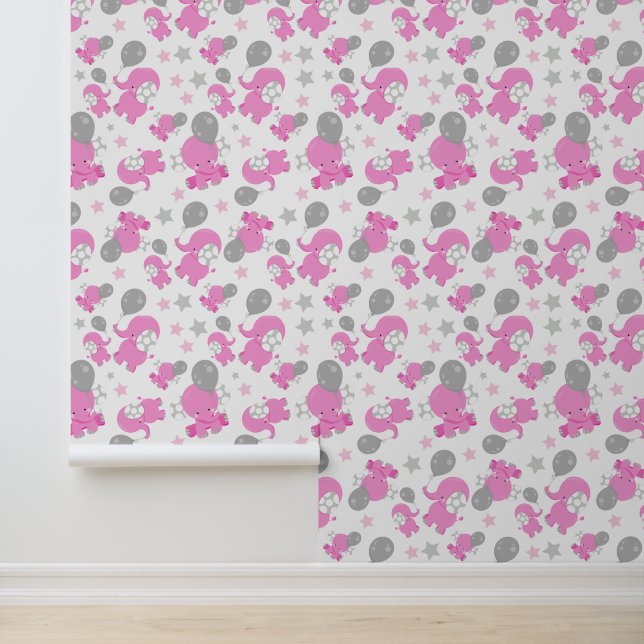 Papier Peint Motif Des Eléphants Roses, Eléphants Mignons, Étoi (Application)