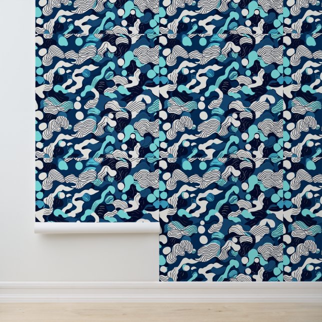 Papier Peint Motif des vagues de l'océan Abstrait dans les tons (Application)