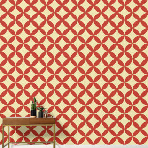 Papier peint motif design rétro rouge jaune 60s