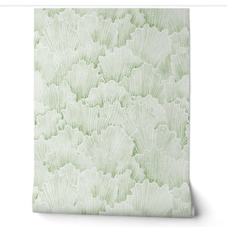 Papier Peint Motif d'éventail de corail à l'aquarelle vert oliv