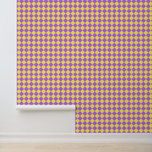 Papier Peint Motif diamant à carreaux jaune violet