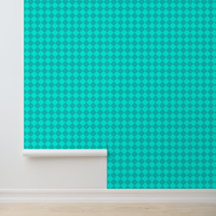 Papier Peint Motif diamant à carreaux sarcelle