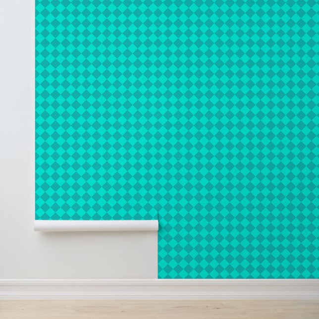 Papier Peint Motif diamant à carreaux sarcelle (Application)