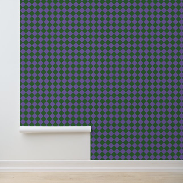 Papier Peint Motif diamant à carreaux violet vert (Application)