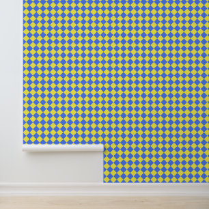 Papier Peint Motif diamant jaune Checker bleu
