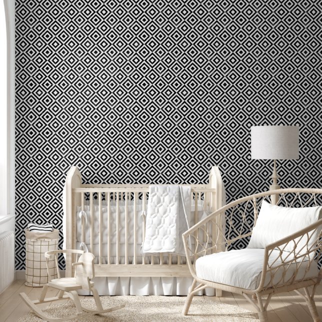 Papier Peint Motif diamant noir et blanc (Enfants)